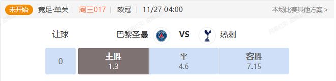 欧冠强强对决 大巴黎能否继欧超杯后再胜热刺？